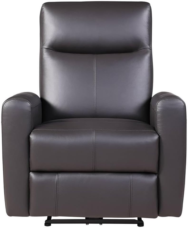 BOWERY HILL Tufted Leather Upholstered Power Motion Recliner, Brown Finish, Genuine Leather, 36" W x 33" D x 40" H, Wooden Inner Frame, External Push-Button, Living Room Seating, 300 lbs Capacity
