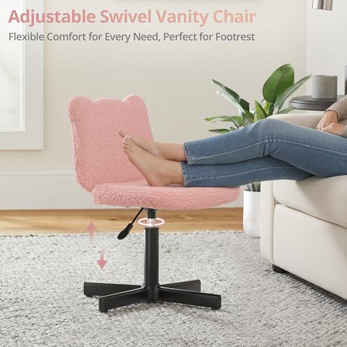 LUE BONA Adjustable Vanity Stool Chair with Girly Bear Ear Wide Back, 360° Swivel Vanity Stool for Makeup Room, Upholstered Teddy Velvet Ottoman for Teen Girls, 350lbs, Pink by LUE BONA - Image 5