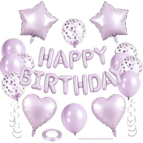 WEIKA Pastel Purple Birthday Decorations for Girls Happy Birthday Balloons