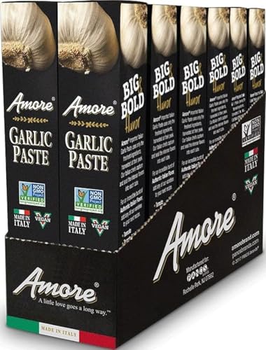 Amore Vegan Garlic Paste In A Tube - Non GMO Certified and Made In Italy 3.2 Ounce (Pack of 12)