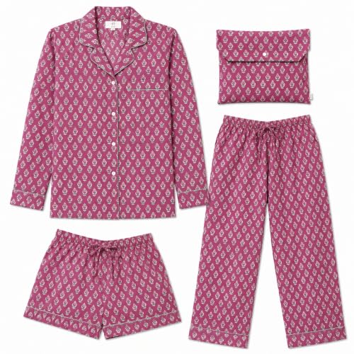Huar Women Pajama Set 4 Pcs (Medium, Purple)