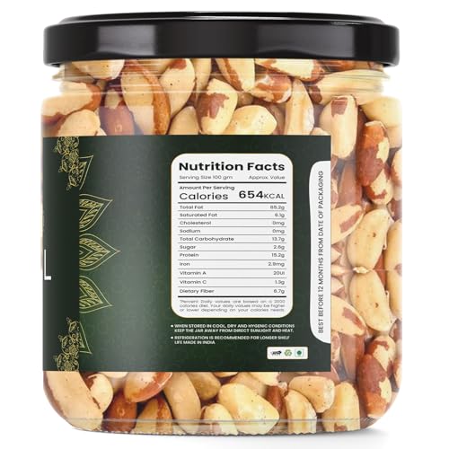 Image of LILA DRY FRUITS Brazil Nuts 100 g Delicious Raw Nuts | Premium Grade A+ Jumbo Size, Rich Natural Source Of Selenium, Protein And Vitamins | Crunchy and Odourless Dry Fruit Perfect for Giftings