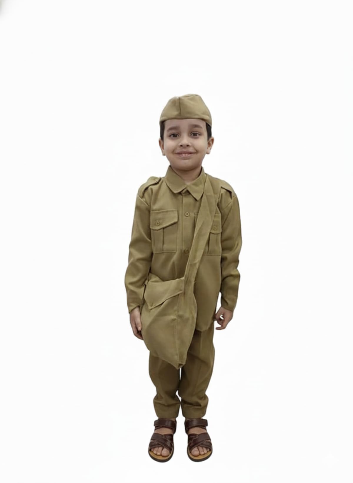 BookMyCostume Indian Postman Dakiya with Classic Khaki Cap and Bag Community Helper Kids Fancy Dress Costume 3-4 years