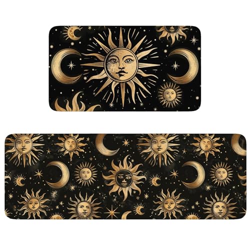 Yungotc KITCHEN-#1D35CT9XFGZ0W23CEVXE Gothic Kitchen Rugs And Mats Set Of 2, Cushioned Anti Fatigue Moon Phase Kitchen Rug, For In Front Of Sink Washable Non-Slip, Goth Witch Kitchen Decor, Black Kitchen Floor Mats cover