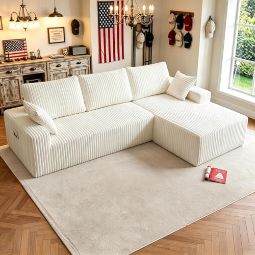 Image of Modular Sectional Sofa Couches L-Shape Couch 3 Seat Modular Sofa Memory Foam Sectional Couches for Living Room (White, 108 inch+Right Chaise)