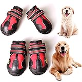 CovertSafe& Dog Boots for Dogs Non-Slip, Waterproof Dog Booties for Outdoor, Dog Shoes for Medium to Large Dogs 4Pcs with Rugged Sole Black-Red