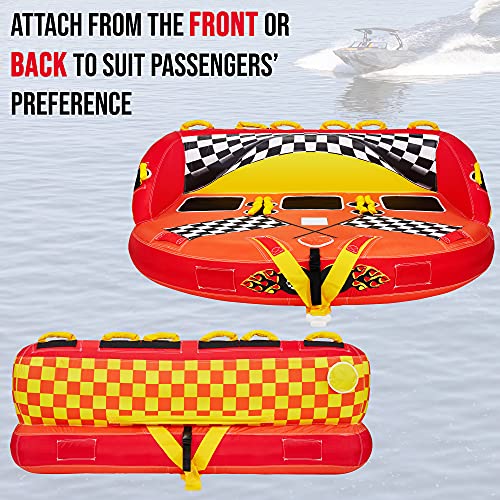 Towable Water Tube | 3-Person Inflatable Floating Raft For Boating With Cushion Seats, Grip Handles, Dual Tow Points & Speed Safety Valve For Fast Inflation | 12V Air Pump & Tow Rope Included #TOP4