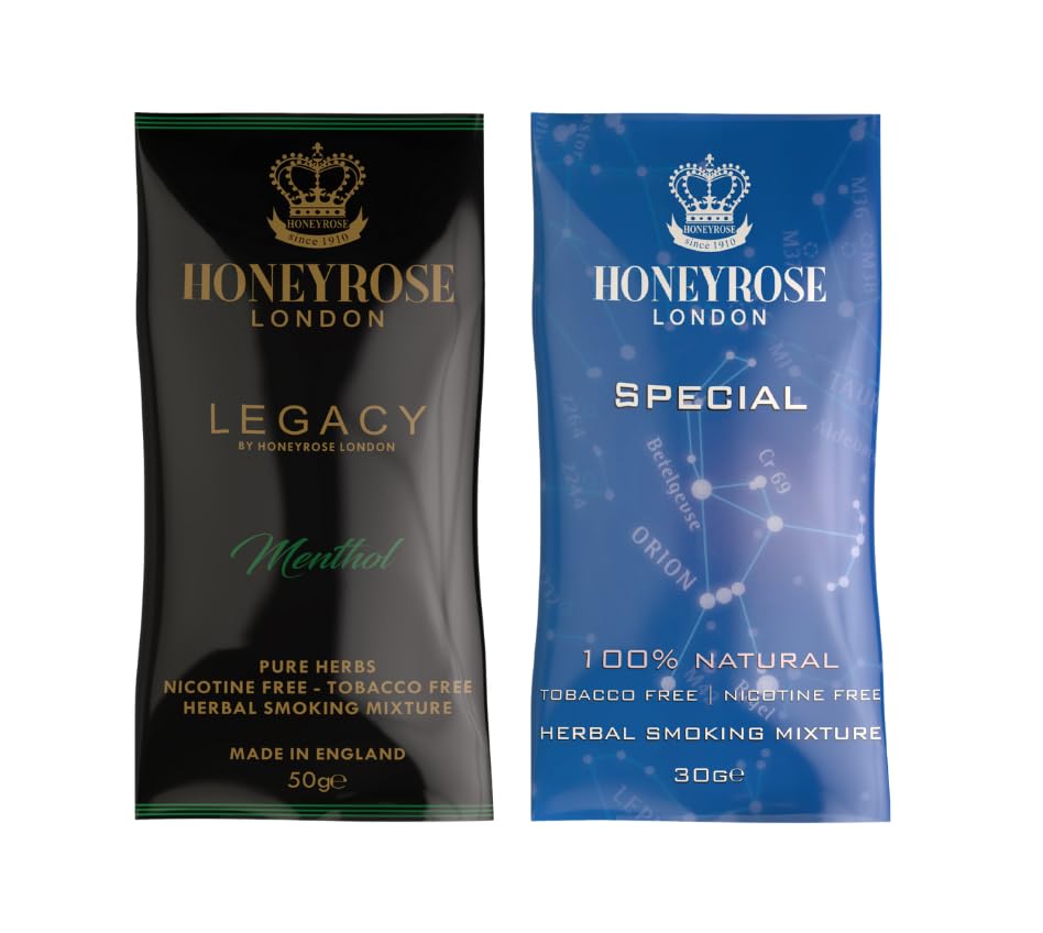 Legacy Menthol & Special Roll Your Own Smoking Herbal Mixtures, 100% Tobacco & Nicotine Free, 50gr. Pouch, All Natural Smokable Herbs, Quit Smoking, Made in England