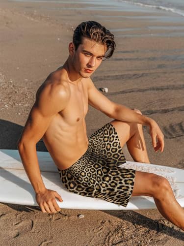 Mens Swim Trunks with Compression Liner,Retro Leopard Dot Men's Inseam Board Shorts Quick Dry Bathing Suit for Men/Boys3