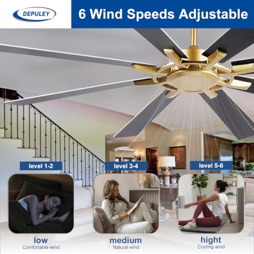 Image of Depuley Ceiling Fan Without Light: 72 Inch Big Indoor Outdoor Fan with Remote Control - Large Farmhouse Black Gold Ceiling Fan no Light 8 Blade Reversible Quiet DC Motor Memory Function Timer