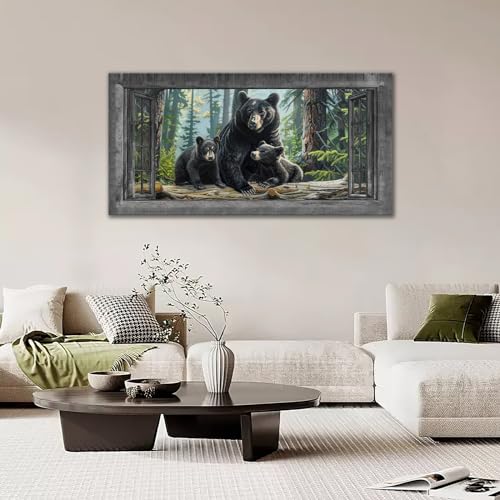 Large Wall Art Black Bear Canvas Cabin Living Room Pictures Prints Forest Oversize Wall Decor Animal Painting Artwork for Bedroom Dining Office Home 60"x30" by Baegopa - Used condition - Image 4