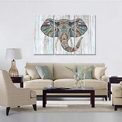 Ihappywall 3 Pieces Animal Canvas Wall Art Tribal Elephant Boho Paisley Pattern Abstract Wildlife Artwork For Bedroom Living Room Stretched And Framed Ready To Hang 16X32Inchx3Pcs #TOP3