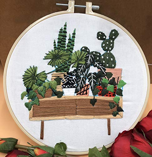 Image of Abillyn Embroidery Starter Kit Potted Plants Stamped with Printed Pattern Cross Stitch Embroidery Kits (Potted Plants 1)