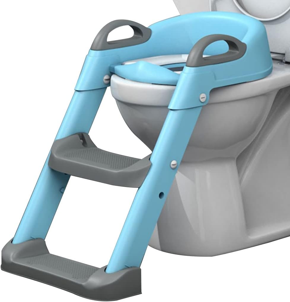 Potty with Ladder for Boys Adjustable Potty Training Toilet with Armrests, Foldable Potty Seat with Splash Guard, Easy to Assemble and Clean (Color : Pink, Size : 40 * 42 * 20cm)