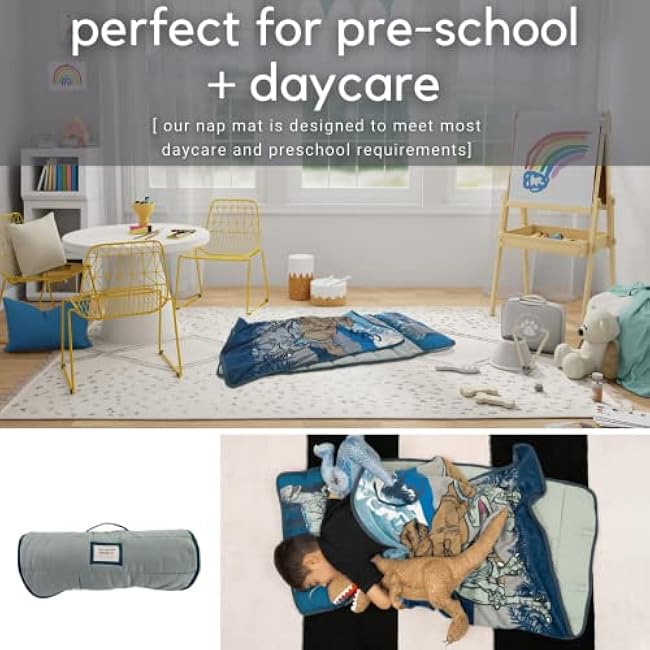 Jurassic World 24(W) X 45(L) Soft Toddler Nap Mat with Pillow and Blanket Perfect for Preschool, Daycare, and Travel (100% Official Licensed Product)