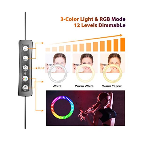 miracase MOVING LIFE LED Selfie Ring Licht mit Fernbedienung, 10 Zoll RGB Ringleuchte mit Stativ & Handyhalter für… – Bild 3