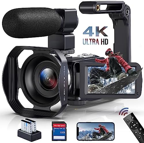 Video Camera Camcorder 4K Ultra 48MP 18X Digital Zoom Camcorder WiFi IR Night Vision Vlogging Camera for YouTube 3.0inch HD Touch Screen Camera with External Microphone, Stabilizer and Remote Control