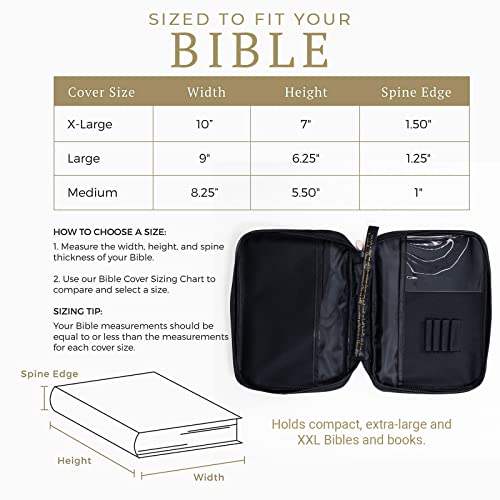 Divinity Boutique Canvas Bible Case - Black Bible Cover For Men And Women - Fabric Zippered Bag With Pockets. Fits Up Bibles Sized 8.25" X 5.50" X 1" #TOP2