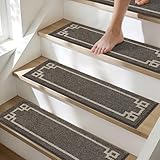 BEQHAUSE Stair Treads for Wooden Steps Non Slip Washable 15Pack Carpet Stair Treads with Reusable Residue Free Backing Soft Polyester Stair Rugs Indoor for Kids Elders and Dogs 9”x28”,Brown