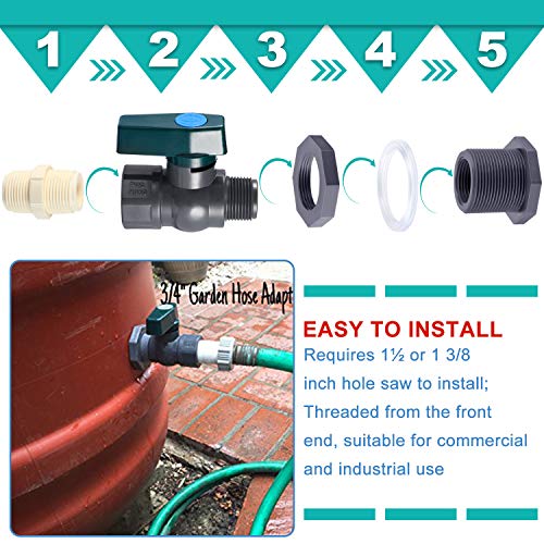 Mudder Pvc Spigot Rain Barrel Faucet Kit 3/4 Inch Pvc Rain Barrel Valve With Bulkhead Fitting And Hose Adapter, Rain Barrel Garden Spigot Kit For Aquariums Water Tanks Pools #TOP3