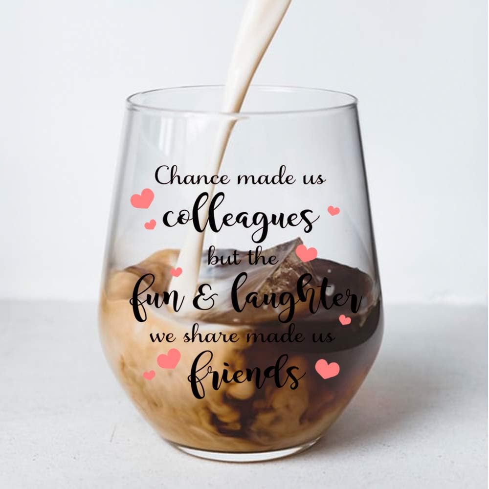 Perfectinsoy Chance Made Us Colleagues Wine Glass with Gift Box, Coworker Gifts for Leaving Farewell, Birthday Gifts for Coworkers, Friends, Office Gift Idea for Coworker, Best Friend or Boss Lady - Image 3