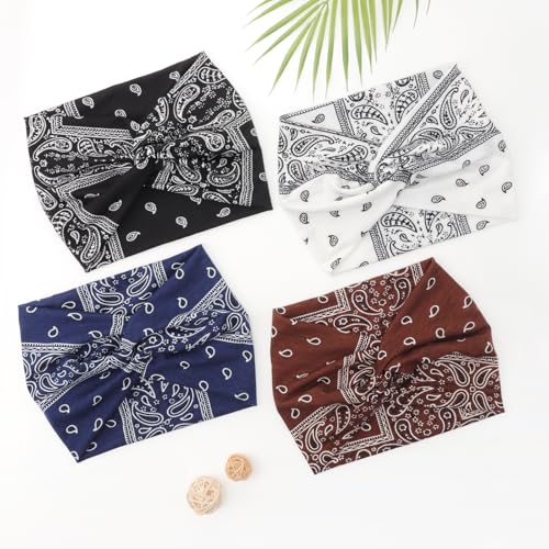 Image of DRESHOW 4 Pack Turban Headbands for Women Wide Vintage Head Wraps Knotted Cute Hair Band Accessories