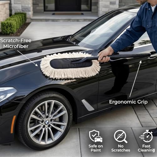Image of 3Pcs Car Duster Kit - Microfiber Car Cleaning Brush for Exterior Car Dust Cleaner - Small Car Brush for Cleaning Car Interior, PC, Laptop, Keyboard - Wax-Treated Cotton Strands for 2X Better Cleaning