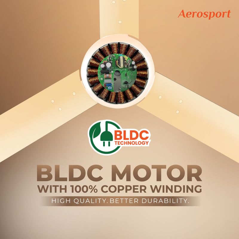 Image of IVAS Aerosport 1200 mm BLDC Ceiling Fan | Remote Control | BEE 5 star Rated,Upto 60% Energy Saving |6 Speed, 385 RPM,High Air Delivery with LED Indicators | 5 Year Warranty* (Pack of 1, Pearl Ivory)