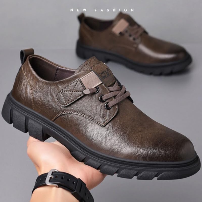 Men's British-Style Workwear Leather Shoes - Thick Rubber Sole, Classic Business Casual Design, Durable Oxford Low-Top Footwear3