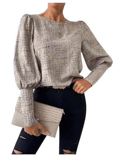 GORGLITTER Women's Button Back Work Blouse Office Leg of Mutton Long Sleeve Business Dressy Corporate Outfits 20252