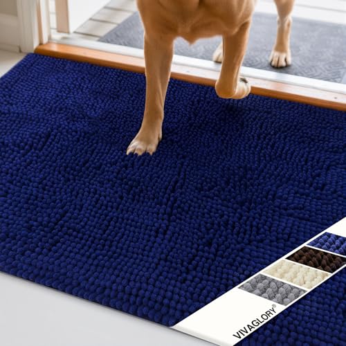 Image of Vivaglory 31 inchx 20 inch Large Litter Box Mat, Microfiber Cat Litter Catcher with Waterproof Back, Super Soft for Cat's Paws, Machine Washable, Navy Blue