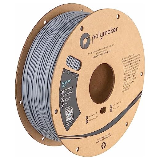Polymaker PLA Filament, Grey 3D Printing PLA Filament 1.75mm 1kg - PolyLite 3D Printer PLA Filament, Dimensional Accuracy +/- 0.03mm, Compatible with Most 3D Printer, Grey