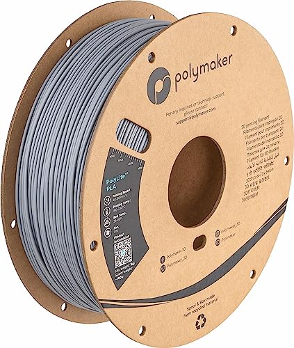 Image of Polymaker PLA Filament, Grey 3D Printing PLA Filament 1.75mm 1kg - PolyLite 3D Printer PLA Filament, Dimensional Accuracy + /- 0.03mm, Compatible with Most 3D Printer, Grey
