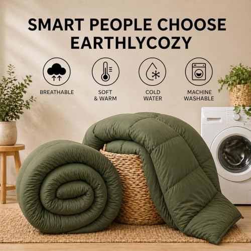 Image of Luxury Hotel Collection Cotton Comforter | All-Season Lightweight Quilt for Hot Sleepers | Plush, Breathable & Box-Stitched (Queen) Olive