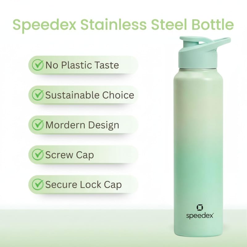 Image of Speedex Stainless Steel Water Bottle 1 Ltr, Leak Proof Sipper Cap, BIS Approved 1000 ml Metal Bottle For Daily, Office, School, Gym, Travel Use for Men, Women, Kids, Adults, Dual Green, Set of 2