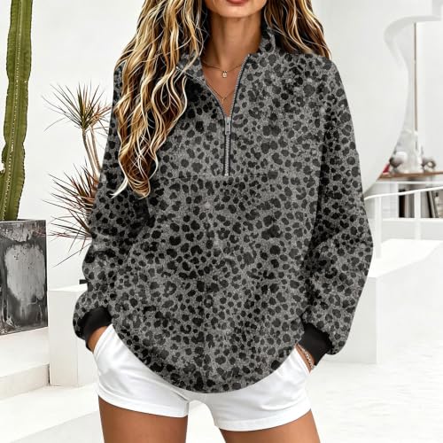 Gumipy Quarter Zip Pullover Women Cheetah Print Comfy Pullover Sweatshirts - image 2