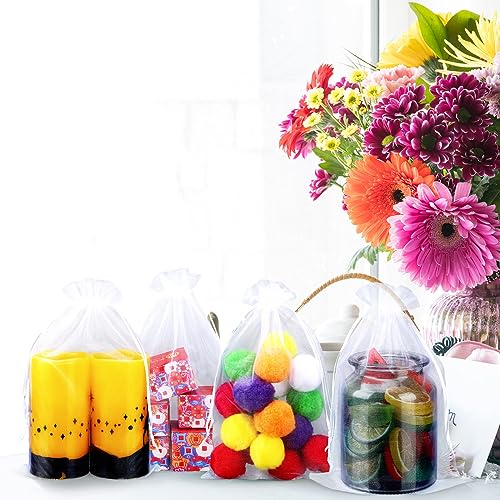 Image of Windyun 100 Pcs White Large Organza Bags Bulk 12 x 8 Inch Sheer Mesh Drawstring Gift Packaging Pouch Bags for Christmas Wedding Game Party Favor Supplies