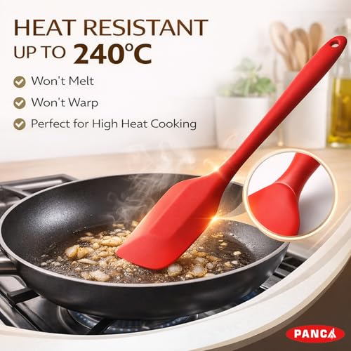 Image of PANCA Silicone Spatula Set of 6, Heat Resistant Kitchen Spatulas for Cooking, Baking & Mixing, Non-Stick Safe, BPA Free, Seamless One-Piece Design, Durable Flexible Utensils, Red