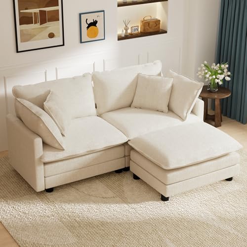Convertible Sectional Sofa Couch for Living Room, Chenille L Shaped Couches for Apartment Studio, Modular 2 Seat Sofa Set with Ottoman, Comfy Modern Furniture Loveseat Sleeper Bed Chaise Dar
