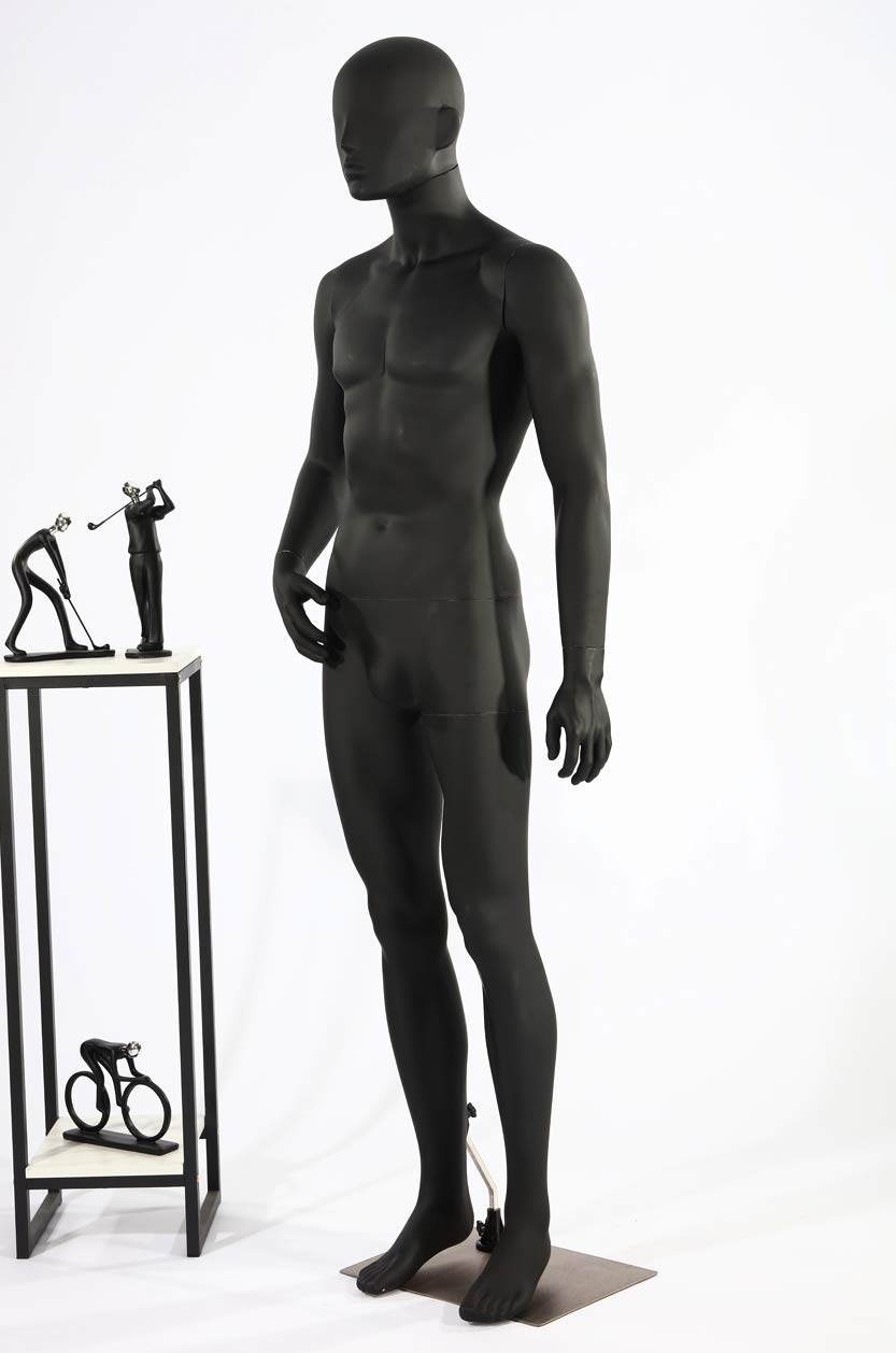 Manichino maschile di alta qualità LM2-8, astratto, laccato nero opaco, con naso e bocca modellati, manichino maschile (uomo LM2-8)