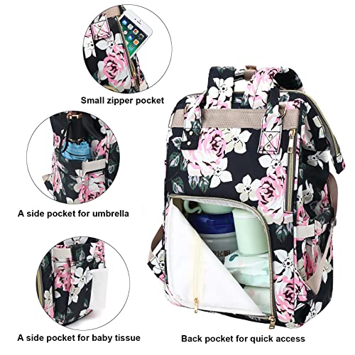 Yusudan Floral Diaper Bag Backpack Set For Baby Girls Boys, Nappy Bags With Diaper Pad Stroller Straps (Flowers) #TOP2