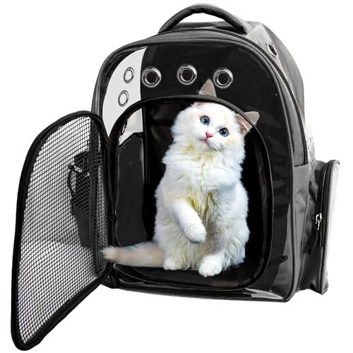 Image of Buraq Breathable Design Pet Carrier Backpack for Hot Weather Travel, Hiking, Ventilated, Touring, Airline-Approved, Sturdy Base cat Bag for Cats Kitten Puppy Rabbit Bird (Black)