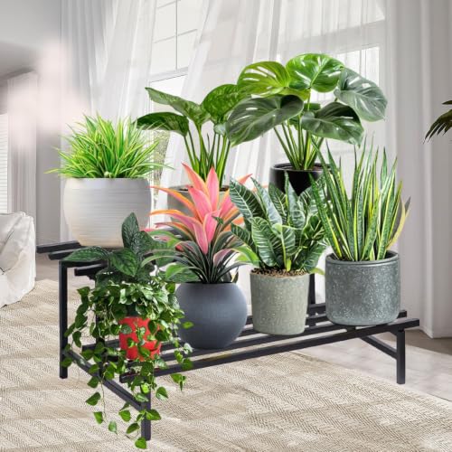 Image of Pivalo 2-Tier Rectangular Plant Stand Anti-Rust Metal Shelf Flower Pot Holder Outdoor & Indoor Planters Gamla Stands for Balcony & Living Room Home Decor (Set of 1, Black)