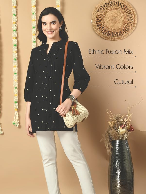 Image of Meesan Women's Casual Ethnic 3 /4 Sleeve Printed Tunic