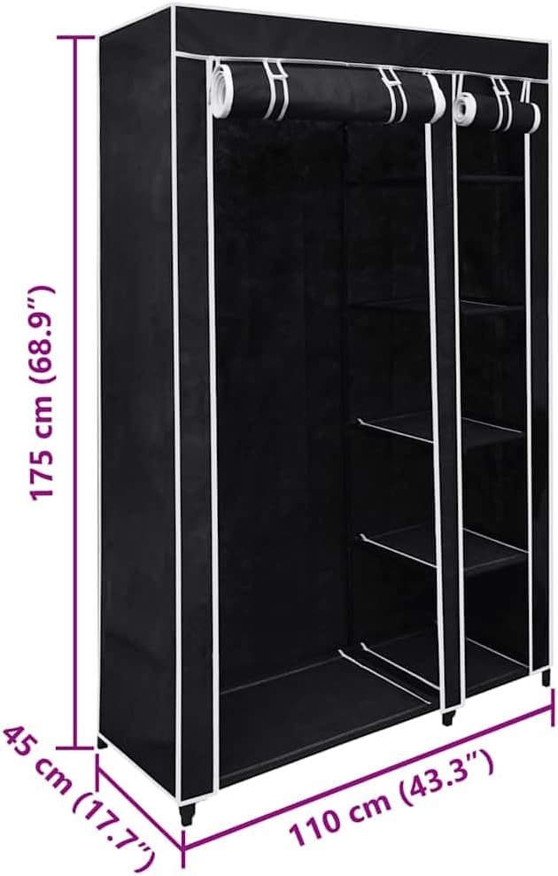 vidaXL Folding Wardrobe Black Fleece Fabric Cover and Steel Tube Frame
