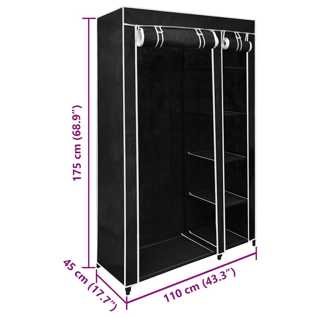 Fengshui Szafka składana, czarna, 110 x 45 x 175 cm | Pokrowiec z włókniny, stalowa rama, zwijane drzwi z zamknięciem, oszczędność miejsca, do piwnicy lub kempingu