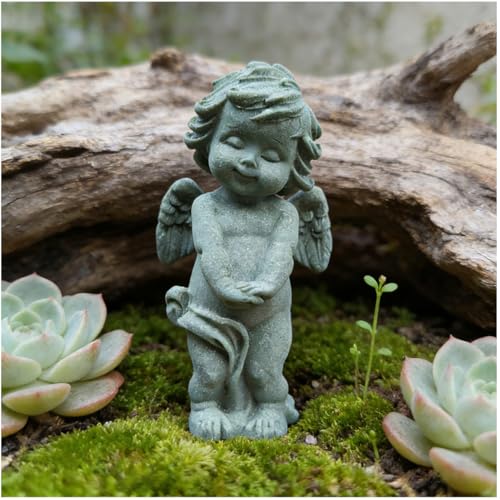 Estatua de Ángel Guardián Pequeño Querubín en Oración de Piedra