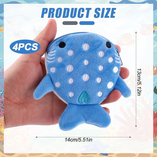 4pcs Whale Shark Coin Purse, Funny Plush Coin Pouch with Zipper Cute Shark Wallet Whale Sea Animal Change Purse for Headphones Coins Banknotes and Lipstick for Kids Women2
