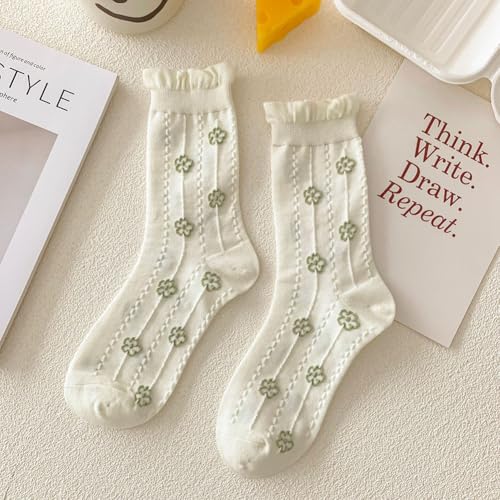 Crew Socks for Women Cotton Cute Fancy Novelty Thin Dress Floral Ruffle Ankle Socks 5 Pack3