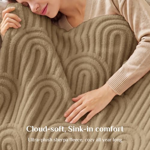 Image of BEDELITE Light Brown Boho Fleece Twin Blanket for Bed, 60x80 Inches